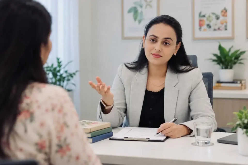 Dt. Nazish Akhtar, Dietitian & Nutritionist, in a consultation at SmartBite, Akshayanagar, Bangalore
